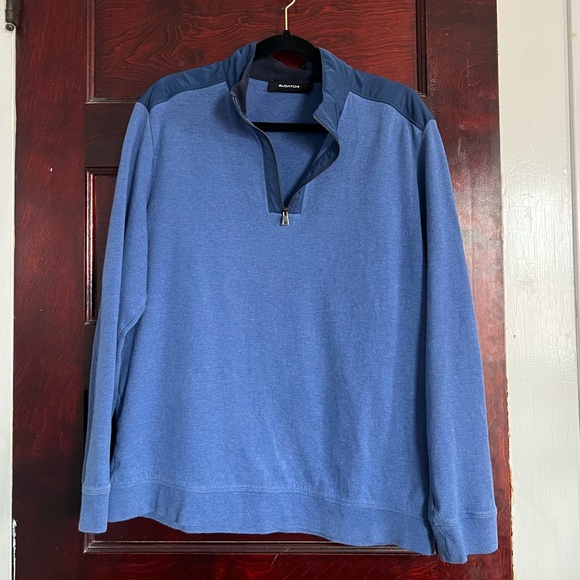 Diagonal Stripe Melange Quarter Zip in Blue size Large - Picture 2 of 8